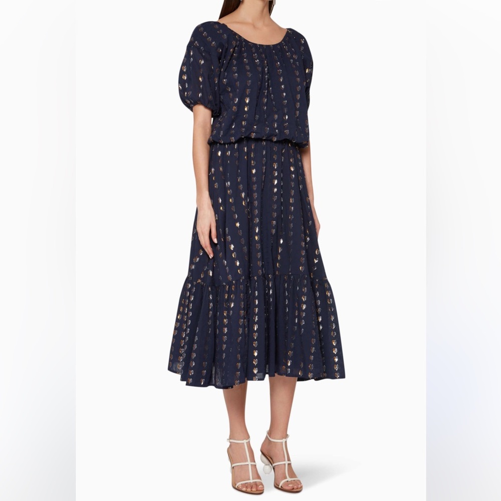 Rhode Heart Print Frida Navy Blue Midi Dress size Large